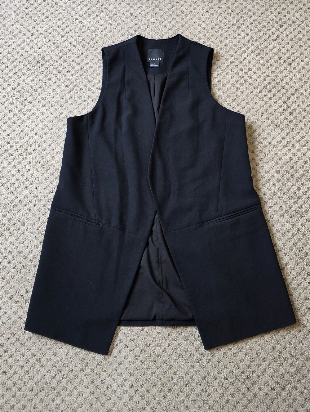 Trouve Black Open Front Sleeveless Longline Blazer Vest